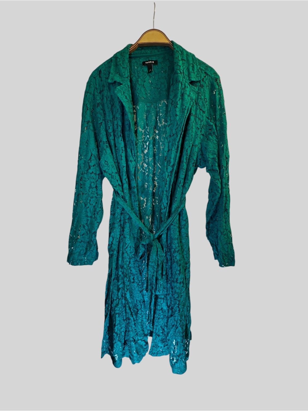 Torrid Women’s Green Floral Lace Belted Robe Duster Kimono Plus Size 3X